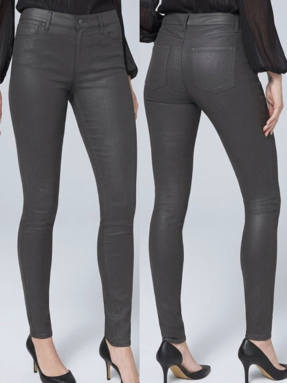 WHITE HOUSE BLACK MARKET WHBM High Rise Coated Skinny Jeans Dark Gray 2S 2 SHORT